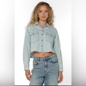 Revamped Sky Blue cropped Denim Top NWOT size SMALL